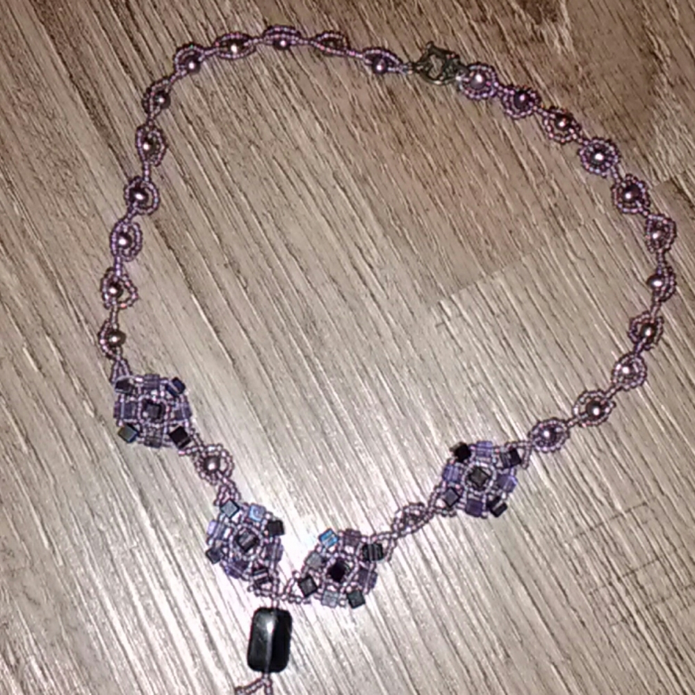 Handmade Beaded Purple Necklace Swarovski Crystals